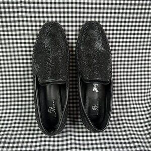 Nelly Bernal Disco Queen Black Rhinestone Loafers Shoes Women's 7.5
